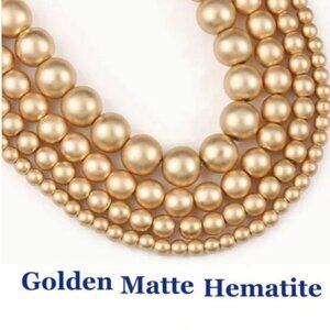 Natural Stone Gold Matte Plated Hematite. 15" Strand
